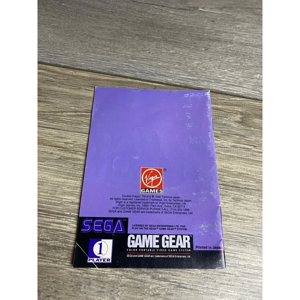 Double Dragon Sega Game Gear Instruction Manual Virgin Games Vintage Booklet